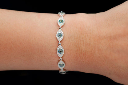 EVIL EYE ETERNITY DIAMOND BRACELET 14K SOLID GOLD 2.45CTW