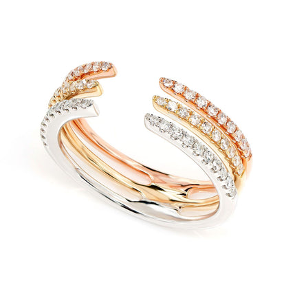 TRI TONE DIAMOND TRIPLE ROW OPEN BAND RING 14K SOLID GOLD 0.35CTW