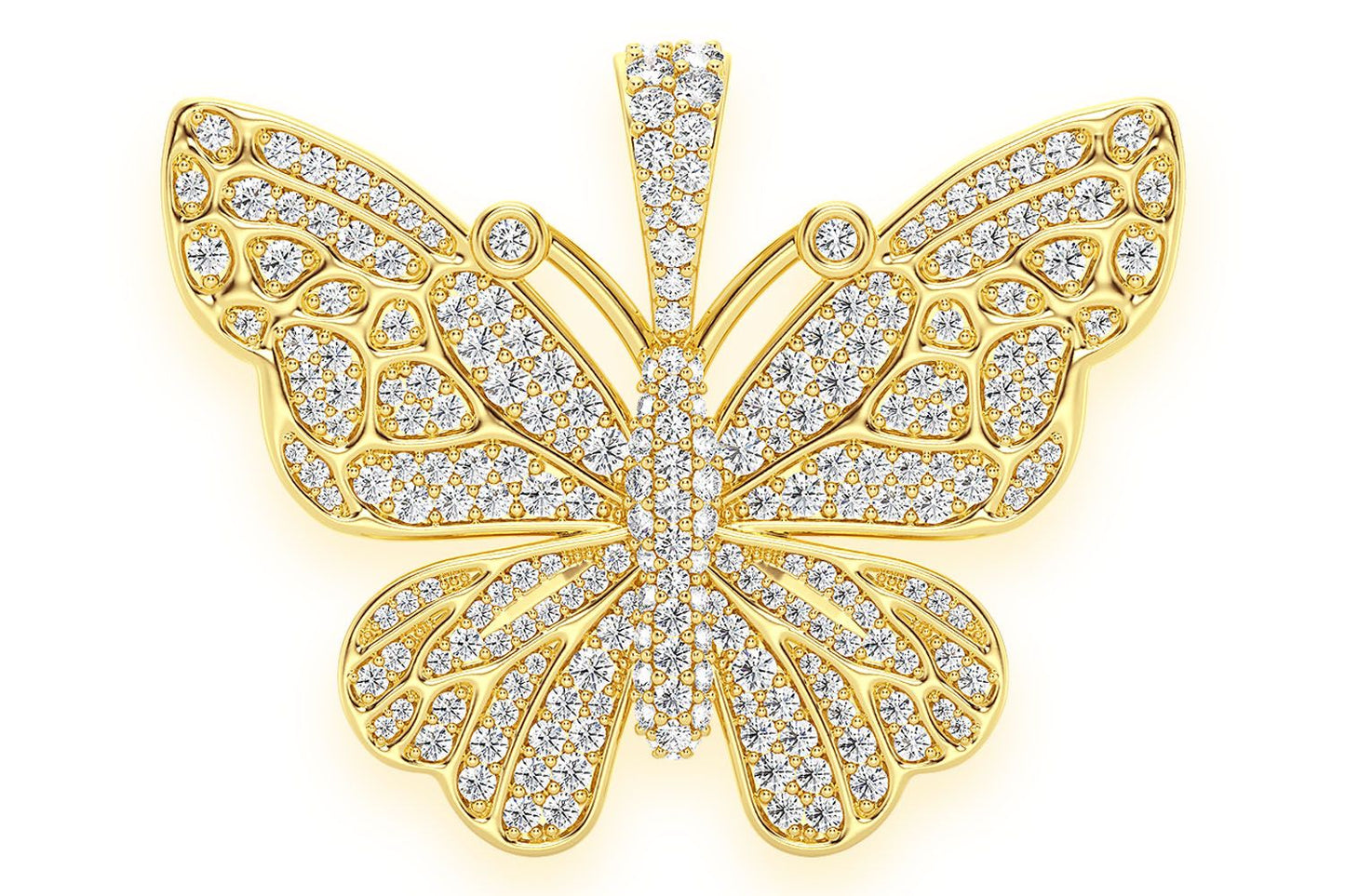 BUTTERFLY DIAMOND PENDANT 14K SOLID GOLD 2.00CTW
