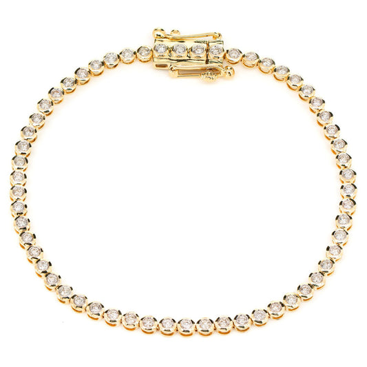 ROUND BEZEL SET DIAMOND LINK BRACELET 14K SOLID GOLD 1.00CTW