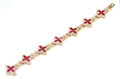 RUBY DIAMOND MARQUISE FLOWER INFINITY LINK BRACELET SOLID GOLD 19.60CTW