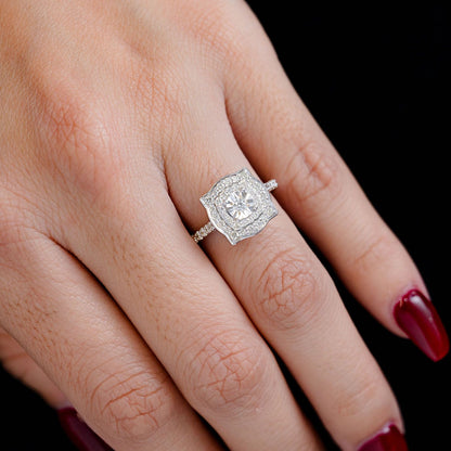 0.55CTW DOUBLE HALO ROUND SOLITAIRE MIRACLE - DIAMOND ENGAGEMENT RING