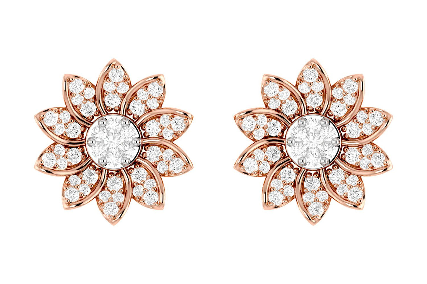 SUNFLOWER DIAMOND STUD EARRINGS 14K SOLID GOLD 0.30CTW
