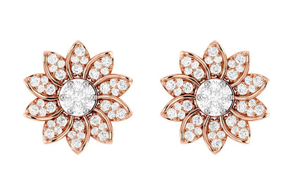 SUNFLOWER DIAMOND STUD EARRINGS 14K SOLID GOLD 0.30CTW