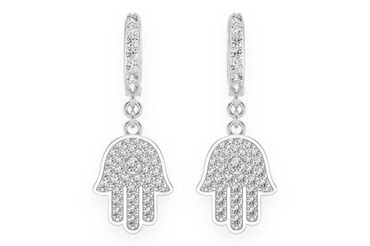 HAMSA DANGLING DIAMOND EARRINGS 14K SOLID GOLD 0.50CTW