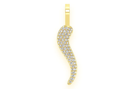 ITALIAN HORN DIAMOND PENDANT 14K SOLID GOLD 0.30CTW