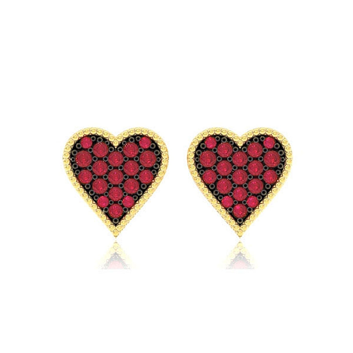 HEART PLAYING CARD RUBY STUD EARRINGS 14K SOLID GOLD 0.30CTW