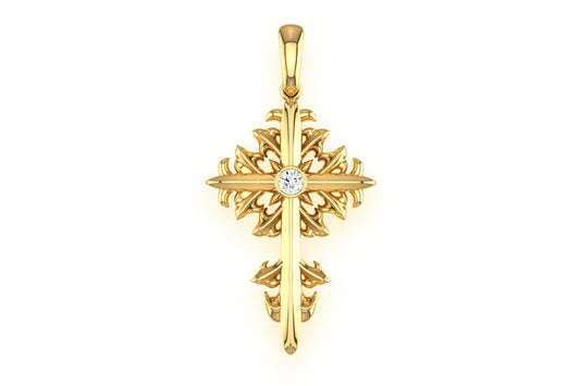 FILIGREE CROSS 14K SOLID GOLD .02CTW