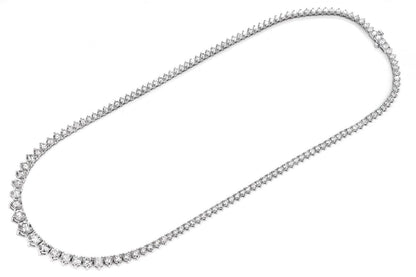 GRADUATED THREE-PRONG DIAMOND TENNIS NECKLACE 14K SOLID GOLD 15.65CTW