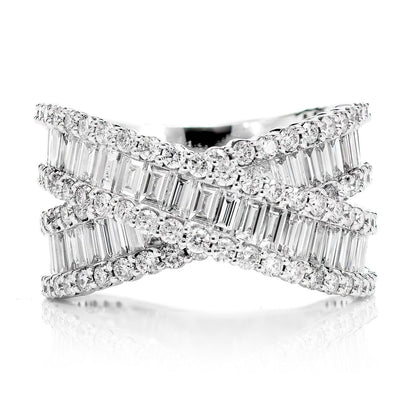 CROSS OVER BAGUETTE AND ROUND DIAMOND RING 14K SOLID GOLD 2.40CTW