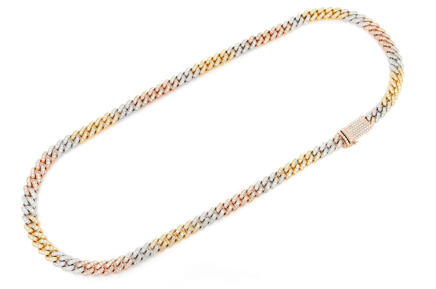 8MM MIAMI CUBAN LINK DIAMOND NECKLACE 14K TRI TONE SOLID GOLD 10.00CTW