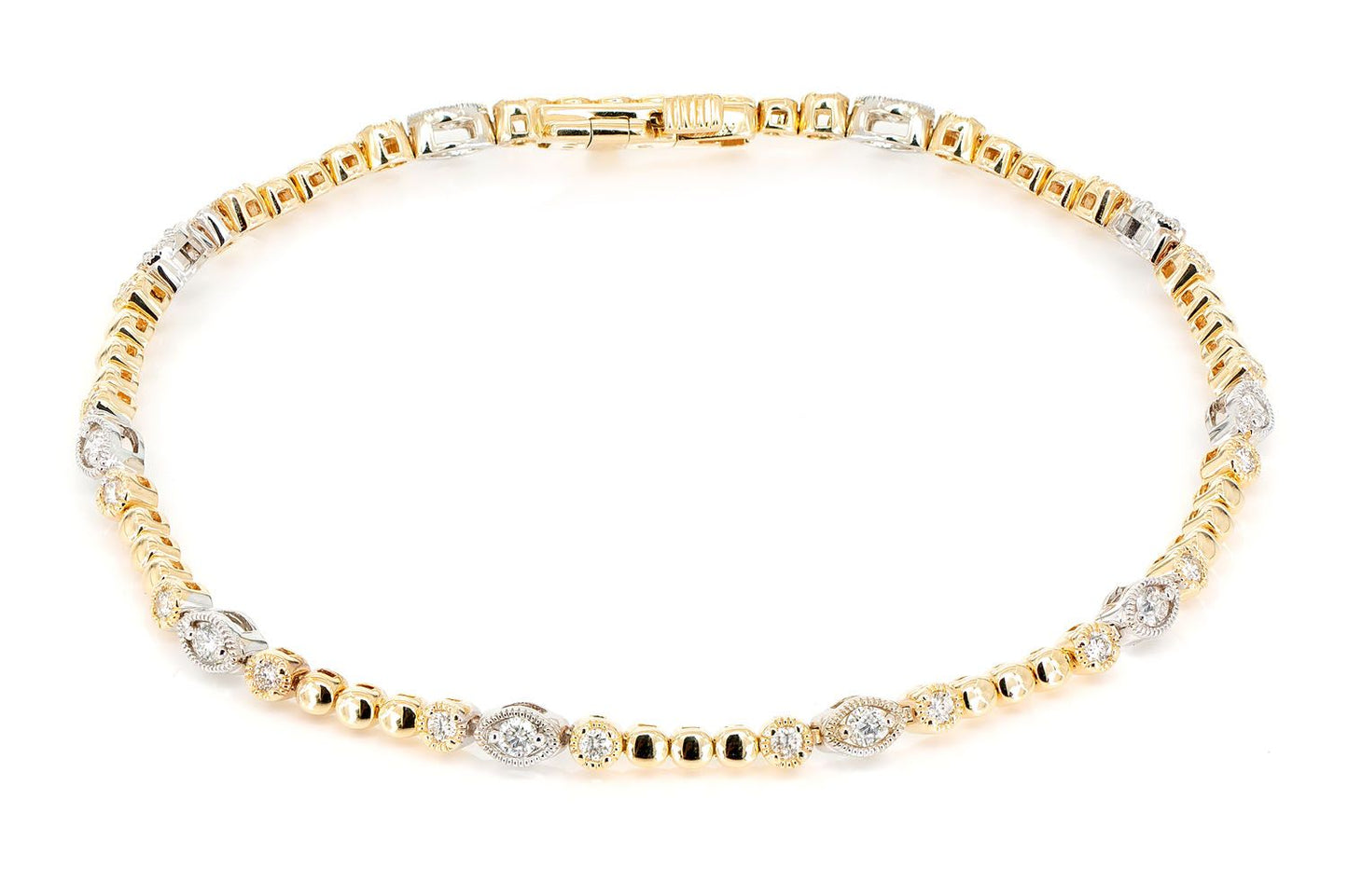 BEADED AND DIAMOND DECO MILGRAIN BRACELET 0.60CTW 14K SOLID GOLD