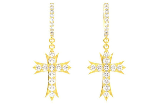 DECO CROSS HUGGIE HOOPS 14K SOLID GOLD 1.00CTW