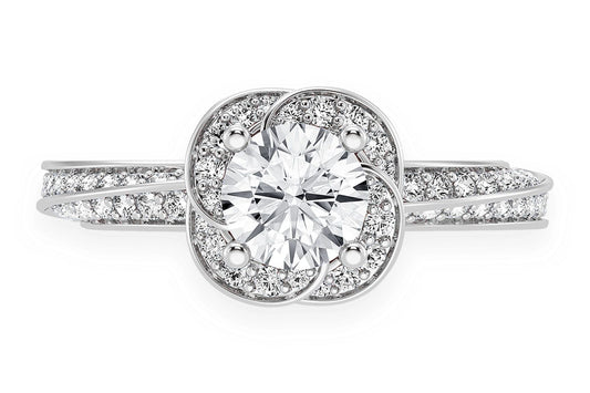 Inel de logodnă cu diamant, rotund, 0,75 carate, cu halouri florale răsucite