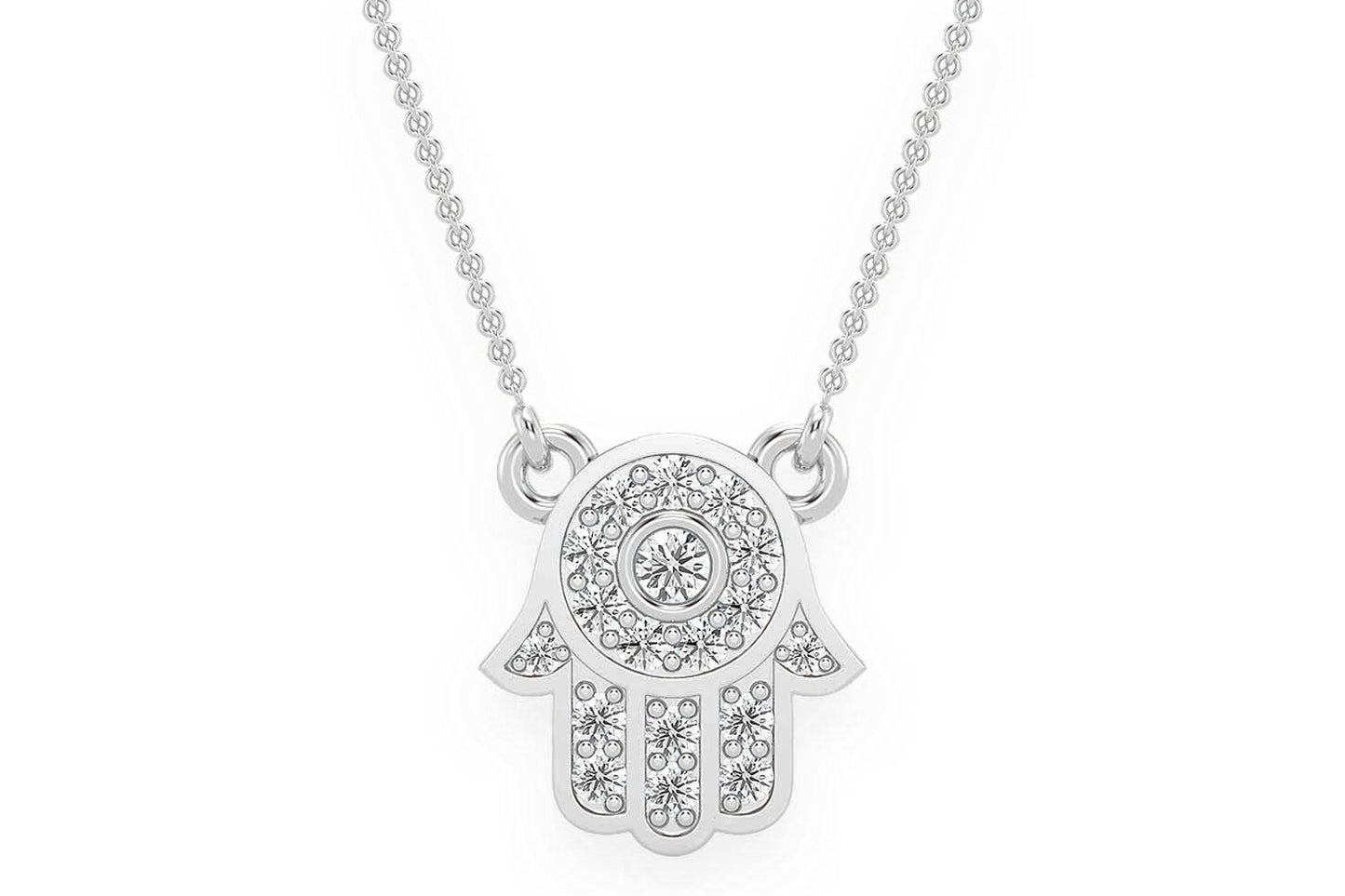 HAMSA DIAMOND PENDANT NECKLACE ATTACHED 14K SOLID GOLD .15CTW