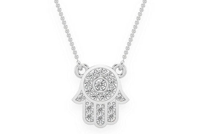 HAMSA DIAMOND PENDANT NECKLACE ATTACHED 14K SOLID GOLD .15CTW