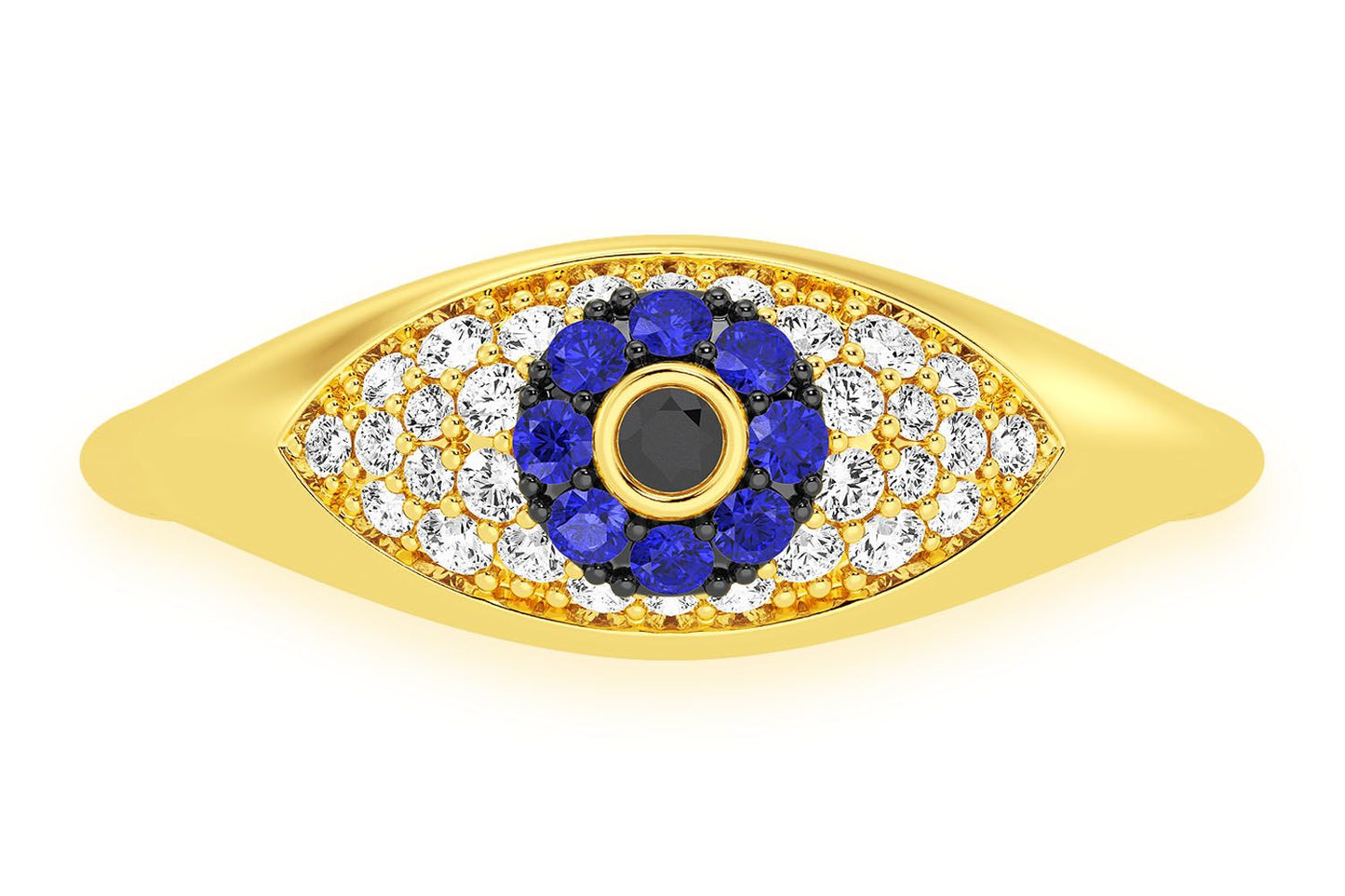 EVIL EYE DIAMOND RING 14K SOLID GOLD 0.30CTW