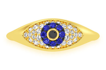 EVIL EYE DIAMOND RING 14K SOLID GOLD 0.30CTW