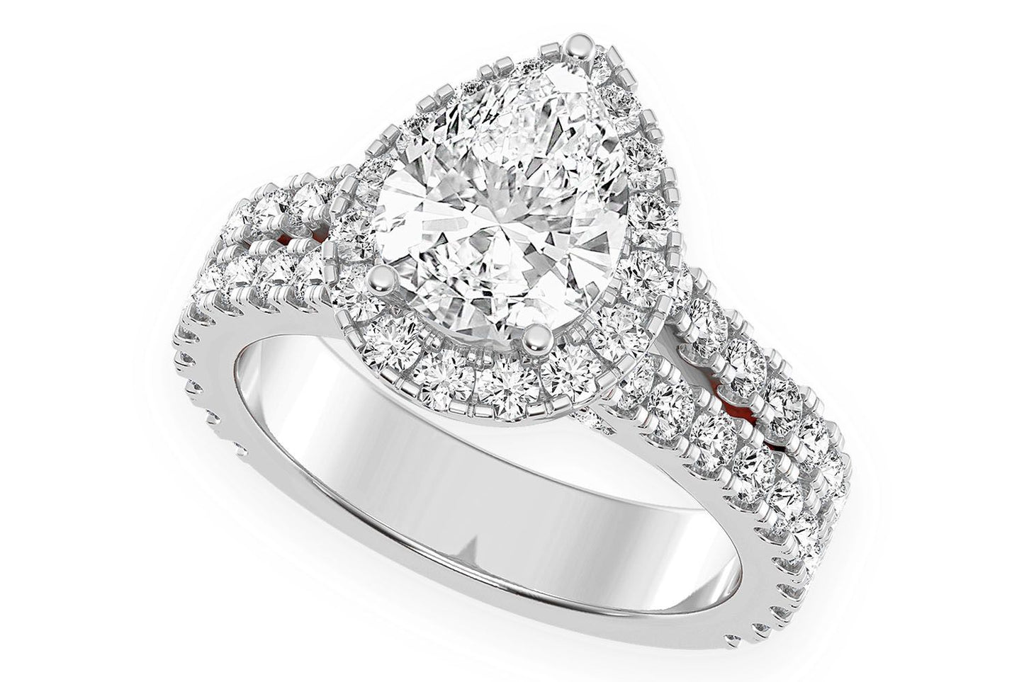 SPHINX - 2.00CT PEAR SOLITAIRE - TWO ROW SPLIT SCALLOP - DIAMOND ENGAGEMENT RING
