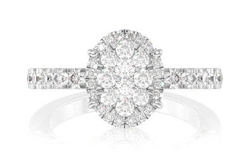 OVAL CLUSTER HALO DIAMOND ENGAGEMENT RING 14K SOLID GOLD - 0.75CTW