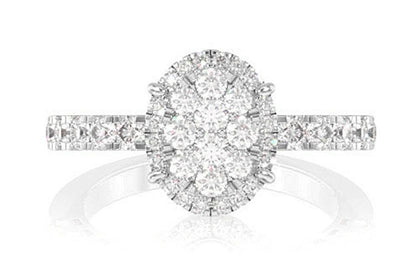 OVAL CLUSTER HALO DIAMOND ENGAGEMENT RING 14K SOLID GOLD - 0.75CTW