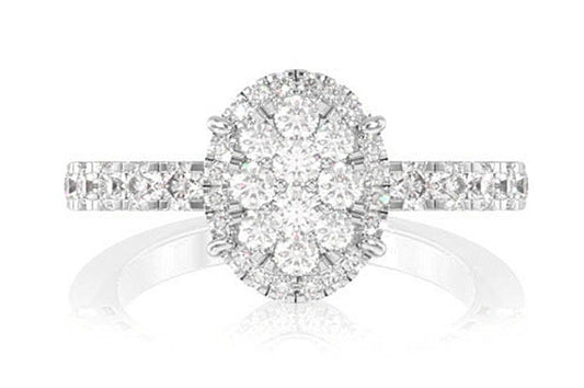 OVAL CLUSTER HALO DIAMOND ENGAGEMENT RING 14K SOLID GOLD - 0.75CTW