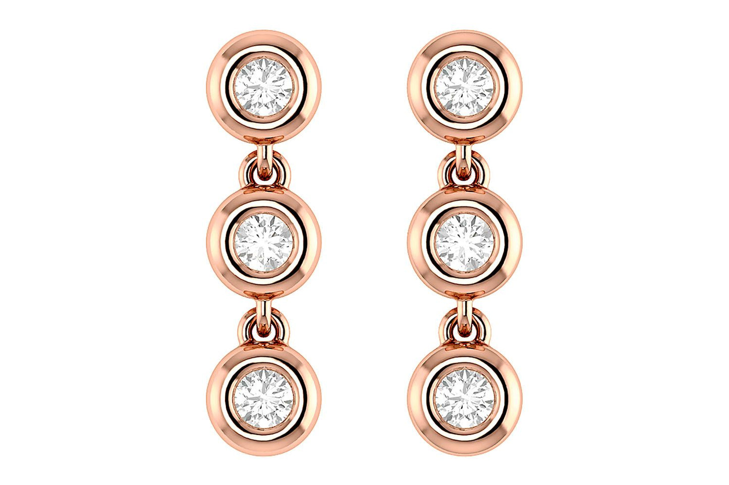 TRIPLE BEZEL DIAMOND DANGLE EARRINGS 14K SOLID GOLD 0.15CTW
