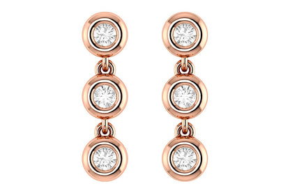 TRIPLE BEZEL DIAMOND DANGLE EARRINGS 14K SOLID GOLD 0.15CTW