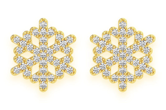 SNOWFLAKE STUD EARRINGS 14K SOLID GOLD 0.20CTW
