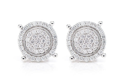 TWO LAYER CLUSTER HALO DIAMOND STUD EARRINGS 14K SOLID GOLD 0.50CTW