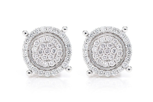 CERCEI CU DOUĂ STRATURI CU HALO DE DIAMANTE, AUR MASIV DE 14K, 0.50CT
