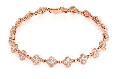 BEADED MILGRAIN CLOVER DIAMOND BRACELET 14K SOLID GOLD 1.84CTW