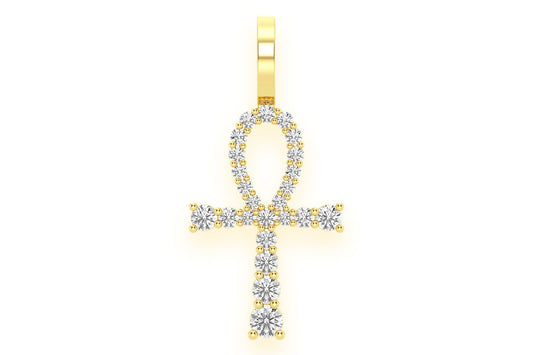 ANKH GRADUATED DIAMOND PENDANT 14K SOLID GOLD 0.25CTW