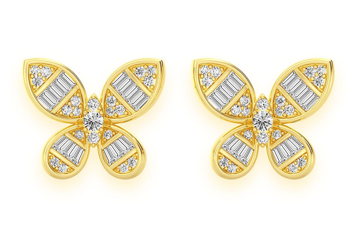 BUTTERFLY BAGUETTE STUD DIAMOND EARRINGS 14K SOLID GOLD 0.65CTW