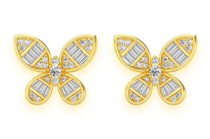 BUTTERFLY BAGUETTE STUD DIAMOND EARRINGS 14K SOLID GOLD 0.65CTW