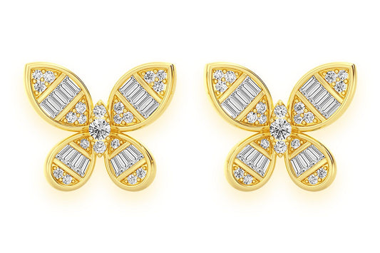 BUTTERFLY BAGUETTE STUD DIAMOND EARRINGS 14K SOLID GOLD 0.65CTW