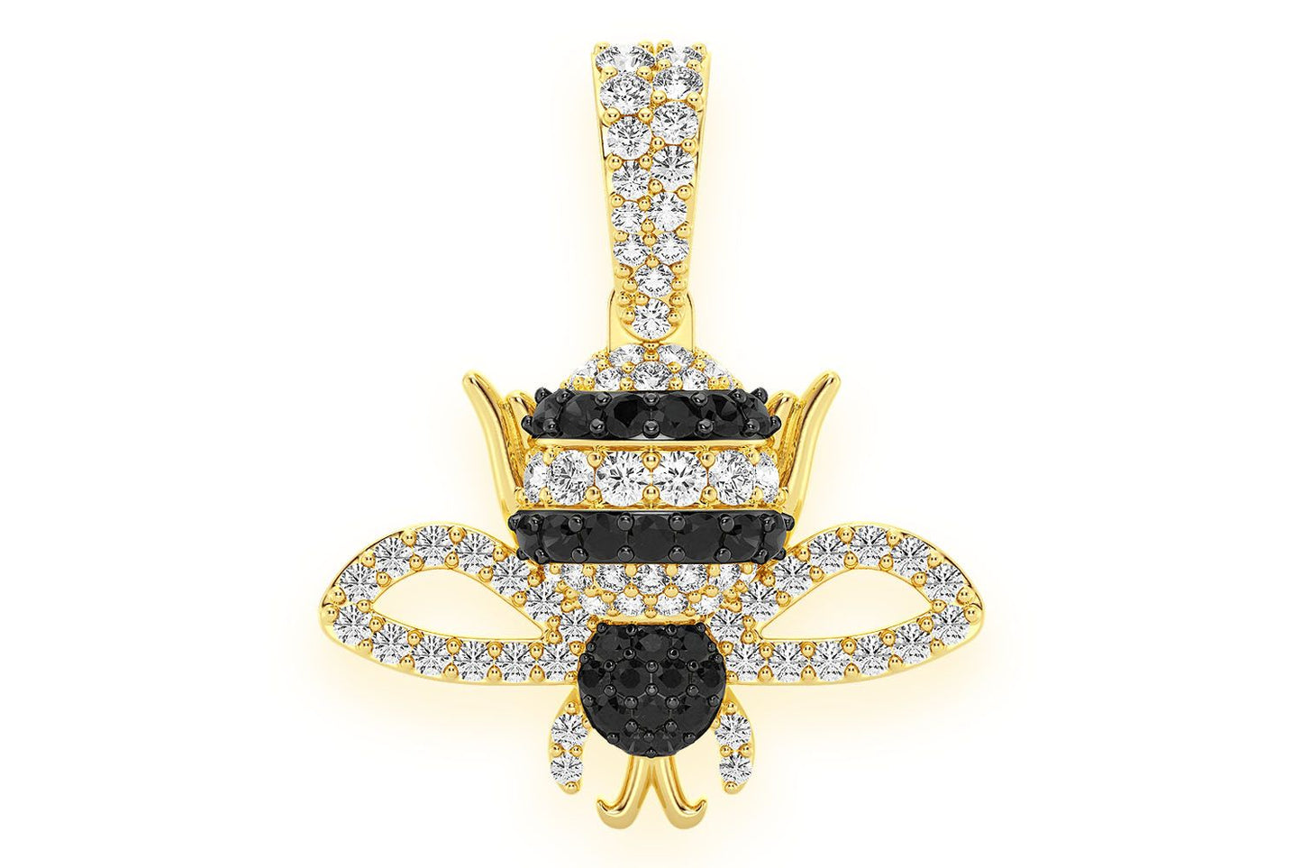 BUMBLE BEE BLACK & WHITE DIAMOND PENDANT 14K SOLID GOLD 0.50CTW