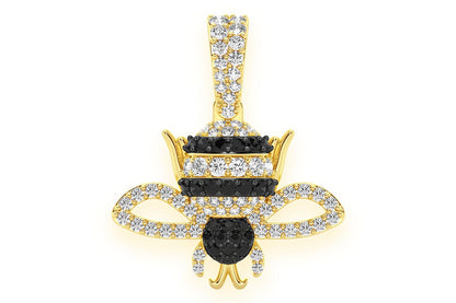 BUMBLE BEE BLACK & WHITE DIAMOND PENDANT 14K SOLID GOLD 0.50CTW