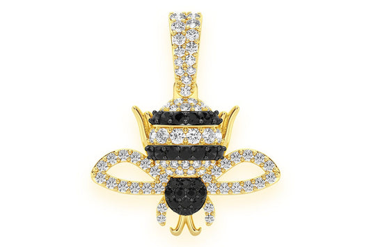 BUMBLE BEE BLACK & WHITE DIAMOND PENDANT 14K SOLID GOLD 0.50CTW