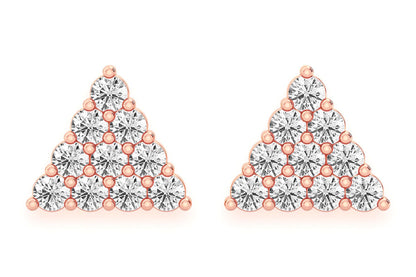 TRIANGLE STACKED STUD DIAMOND EARRINGS 14K SOLID GOLD 0.15CTW