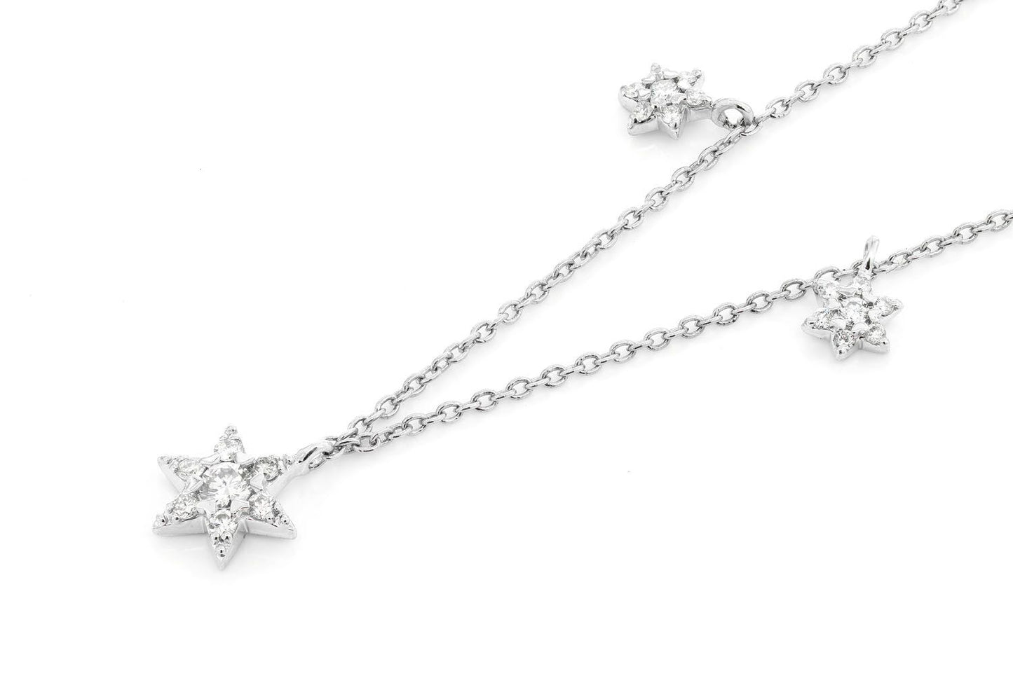 THREE STAR DIAMOND NECKLACE 14K SOLID GOLD 0.21CTW