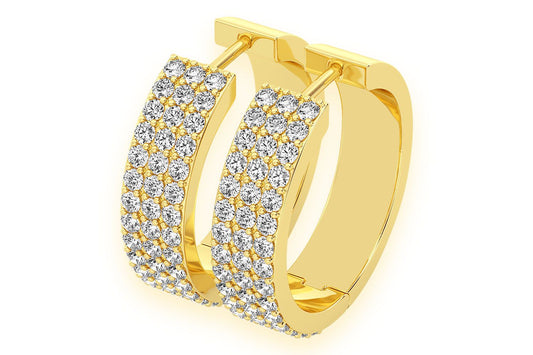 CERCEI CU TREI RÂNDURI DE DIAMANTE, AUR MASIV DE 14K, 1,75 CT