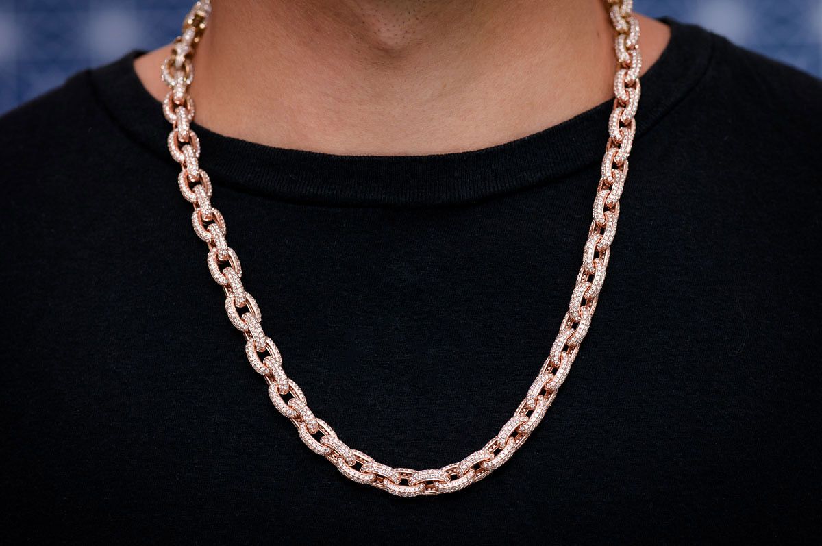 ELONGATED ROLO LINK DIAMOND NECKLACE 14K SOLID GOLD 58.48CTW