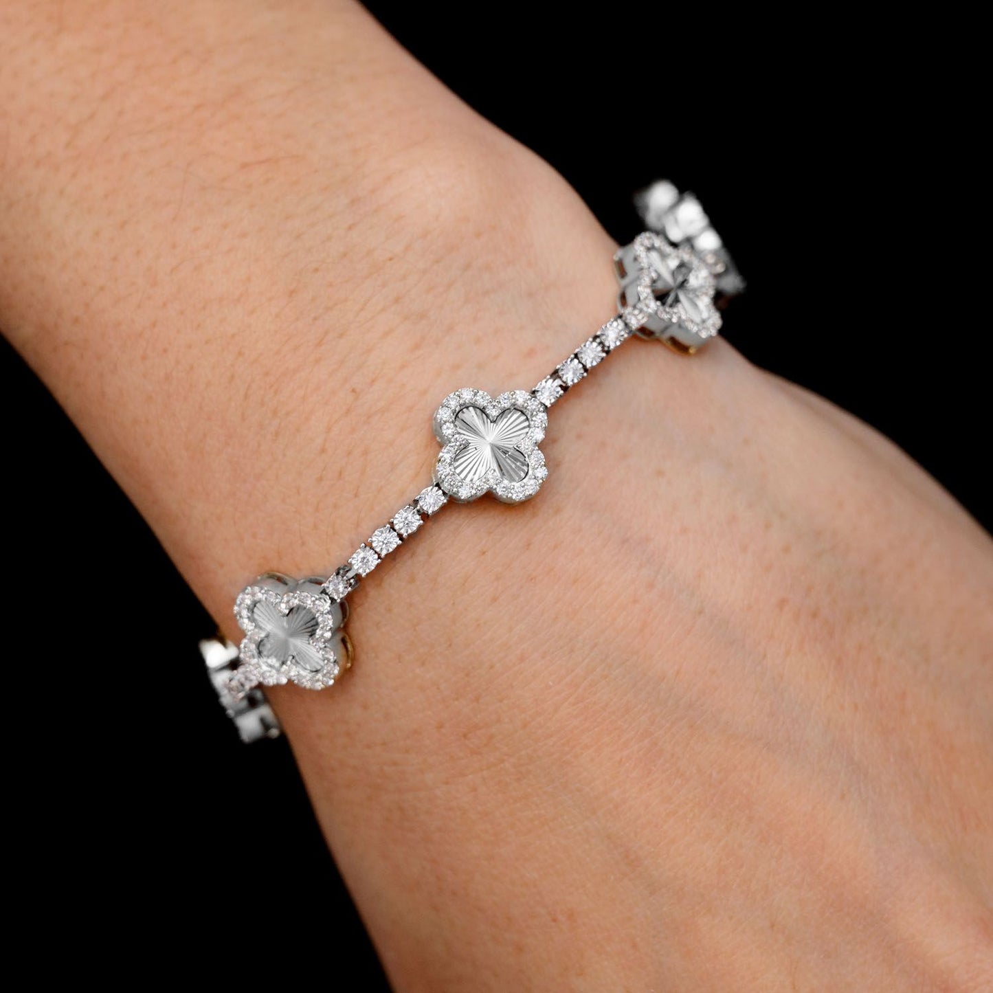 MIRACLE CLOVER LINK DIAMOND TENNIS BRACELET SOLID GOLD 2.00CTW