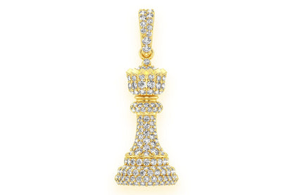 QUEEN CHESS PIECE DIAMOND PENDANT 14K SOLID GOLD 0.75CTW