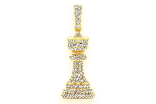 QUEEN CHESS PIECE DIAMOND PENDANT 14K SOLID GOLD 0.75CTW