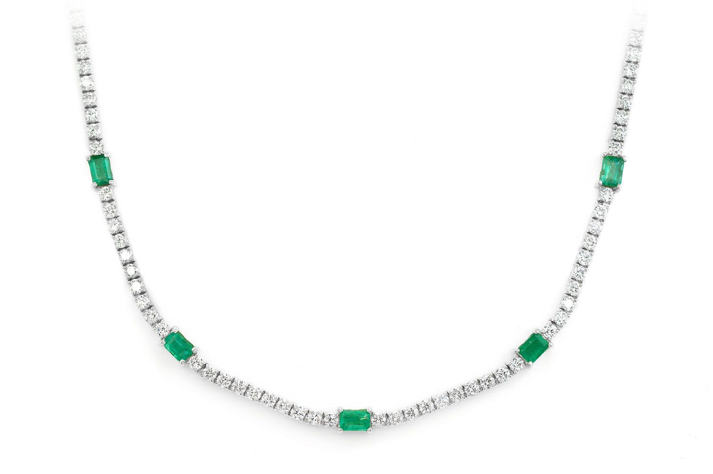 DIAMOND TENNIS NECKLACE WITH EMERALD GEMSTONES 14K SOLID GOLD 5.90CTW
