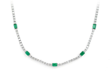 DIAMOND TENNIS NECKLACE WITH EMERALD GEMSTONES 14K SOLID GOLD 5.90CTW