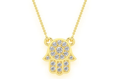 HAMSA DIAMOND PENDANT NECKLACE ATTACHED 14K SOLID GOLD .15CTW