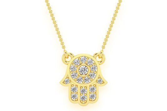 COLIER PENDANT CU DIAMANT HAMSA ATAȘAT, AUR MASIV DE 14K, 0,15 CT